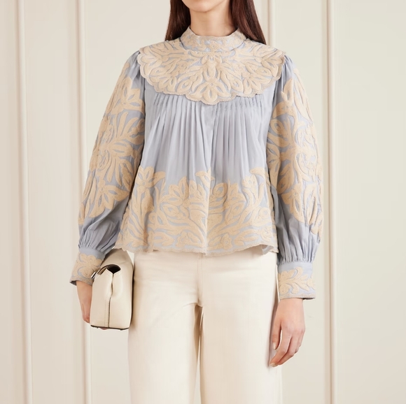 Sea New York Tops - SEA Alexandra pleated embroidered cotton-voile blouse